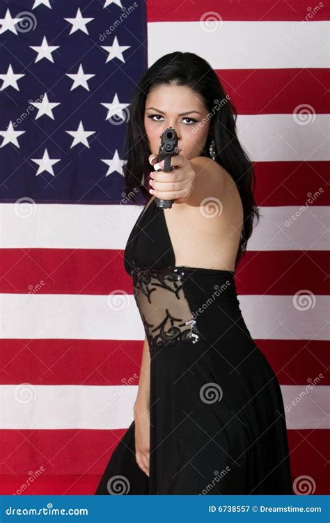 Beautiful Young Lady In Front Of An American Flag Stock Image Image Of People Black 6738557