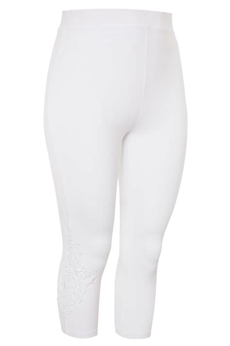 White Lace Embroidered Cropped Leggings Yours Clothing