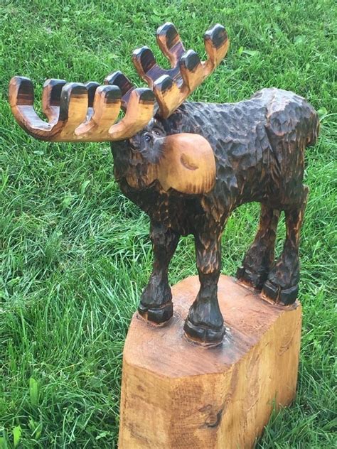 Chainsaw Carving Moose Carved Chainsaw Carved Statue Art Wood