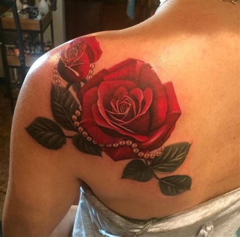 Rose Back Shoulder Tattoo Awesome Red Rose Tattoo On Left Back Rose Shoulder Tattoo Rose