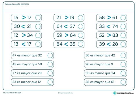 Ficha De Qué Signos De Mayor O Menor Son Correctos Para Primaria