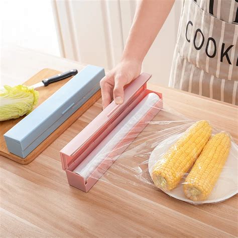 Cling Film Wrap Cutter Storage Holder Box Stainless Steel Blade Easy To