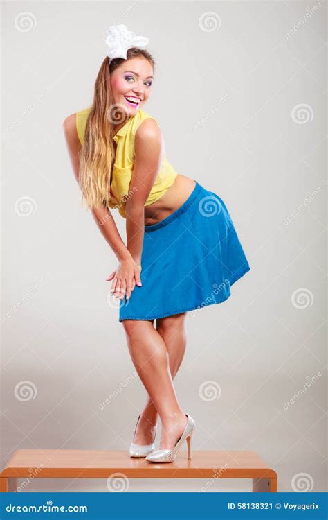 Seductive Pin Up Woman Girl Dancing On Table Stock Image Image Of Makeup Body 58138321