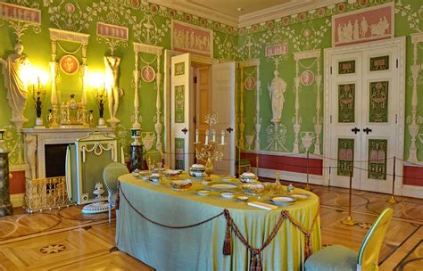 The house was made even larger by the tenth duke in the early 19th century. The Green Dining Room, Catherine Palace, Pushkin, Russia ...