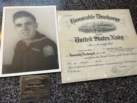 United States Navy Honorable Discharge Certificates Card 1946 Photo