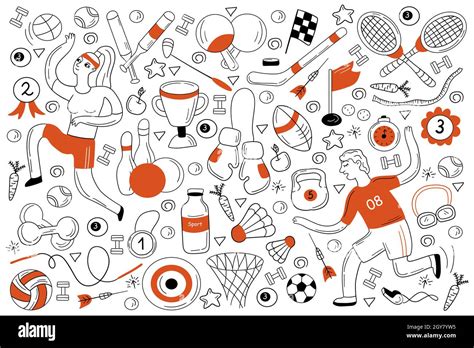 Sport Doodle Set Colection Of Hand Drawn Sketches Templates Of People