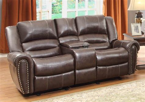 Center Hill Brown Double Glider Reclining Loveseat With Console From