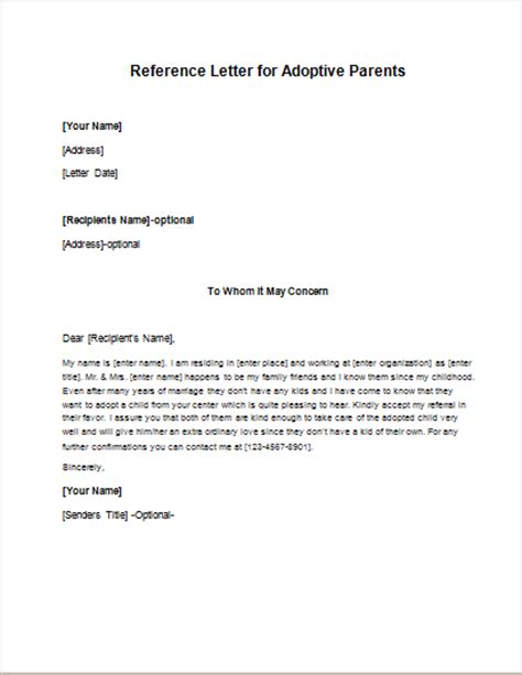 Reference Letter For Adoptive Parents