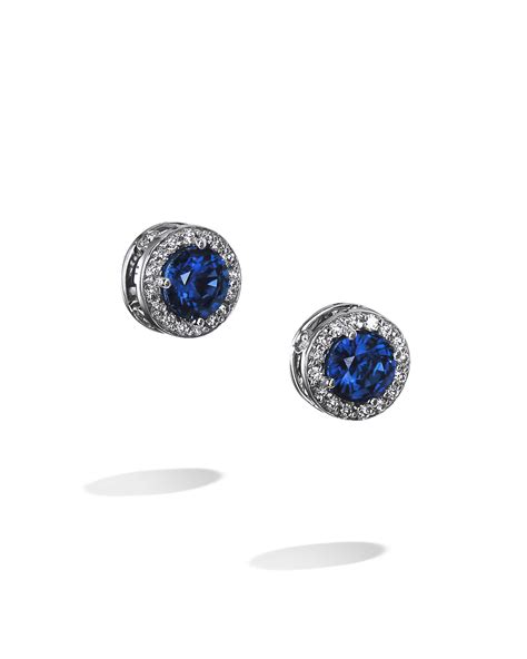 Round Blue Sapphire And Diamond Halo Stud Earrings Turgeon Raine