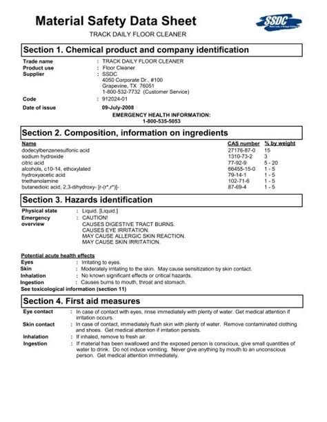 Material Safety Data Sheet Msds Industrial Cleaning 57 Off