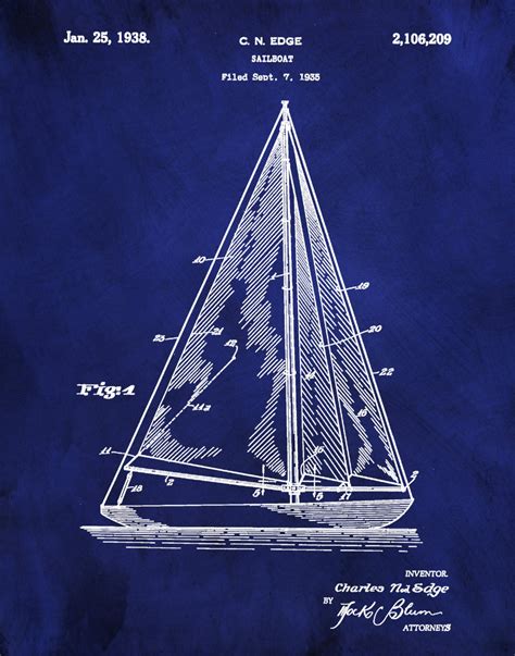 1935 Sailboat Patent Print Nautical Poster Vintage Etsy