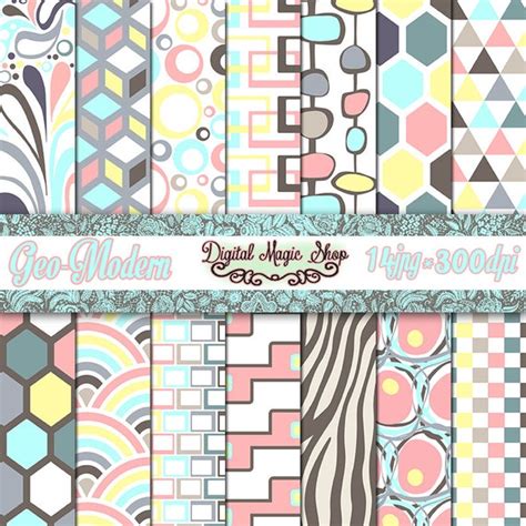 Modern Digital Paper Geometric Seamless Pattern 14pcs Etsy