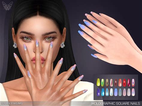Sims 4 — Holographic Square Nails By Feyona — Holographic Square Nails