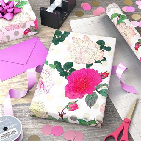 Illustrated Roses Wrapping Paper 20 Sq Ft Wrapping Paper Hallmark