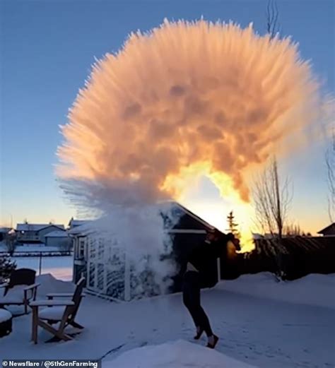 Boiling Water Immediately Turns Into A Spectacular Arc Of Ice As It Is