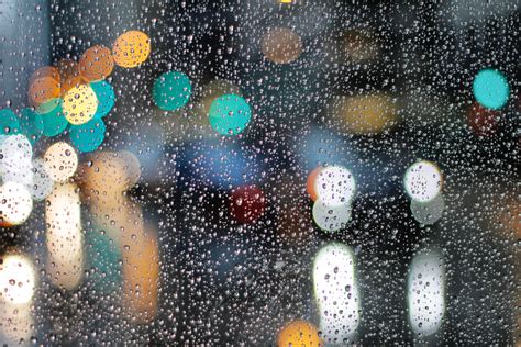 Rainy Day Drops On Glass Lights Bokeh 5k Wallpaperhd Nature Wallpapers