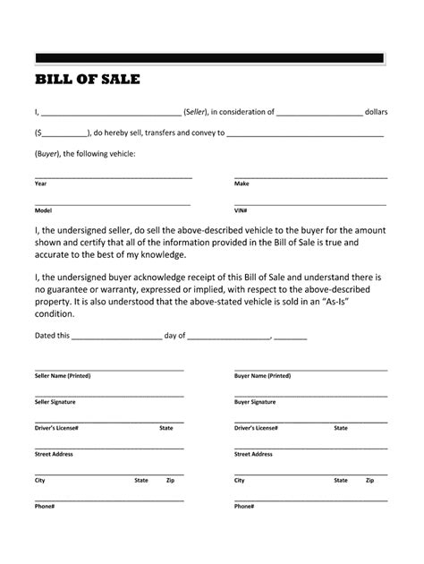 Blank Bill Of Sale For Trailer Fill Online Printable Fillable