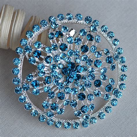 Rhinestone Brooch Teal Blue Crystal Wedding Brooch Bouquet Etsy