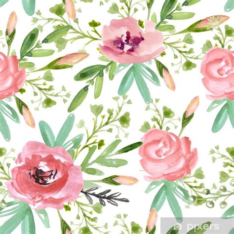Seamless Floral Pattern With Pink Flowers On A White