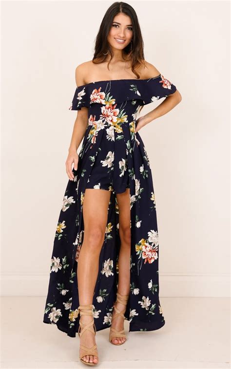 Showpo Simple Love Maxi Playsuit In Navy Floral 14 Xl Rompers