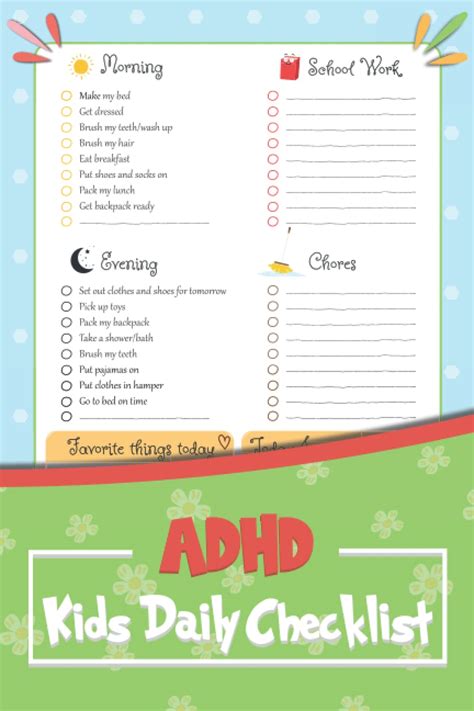 Adhd Kids Daily Checklist Daily Routine Tasks And Responsibilities