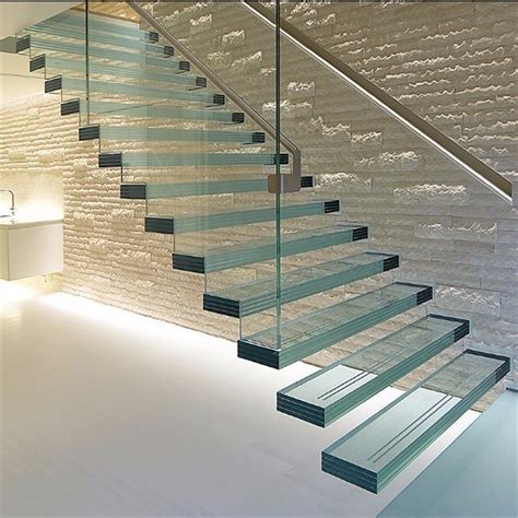 Indoor Tempered Glass Floating Stairs Wood Floating Staircase With