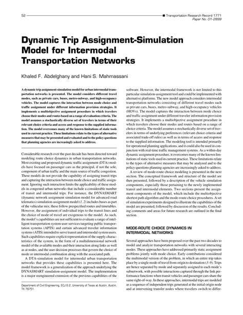 Pdf Dynamic Trip Assignment Simulation Model For Intermodal