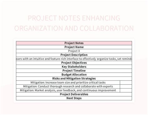 Project Notes Enhancing Organization And Collaboration Excel Template