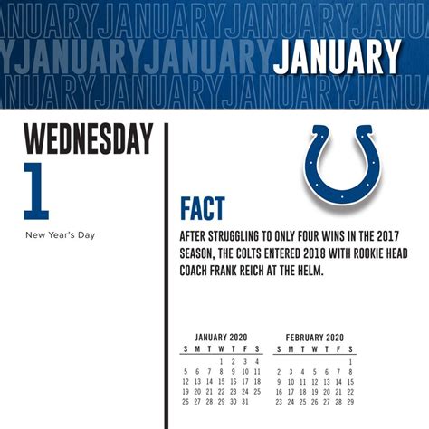 The schedule includes the opponents, dates, and results. Indianapolis Colts 2020 Desk Calendar