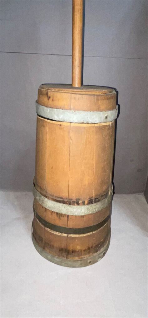 Antique Primitive Wooden Barrel Butter Churn With Wood Dasher Lid Ebay