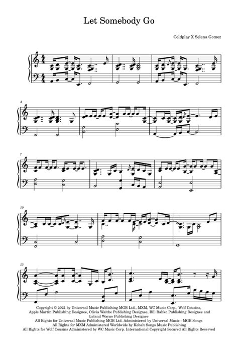 Let Somebody Go Arr Sherlene Qua Sheet Music Coldplay Feat Selena Gomez Piano Solo