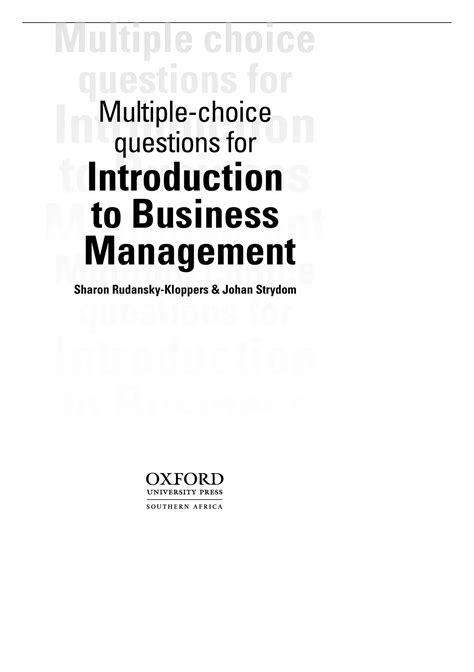 Introduction To Business Management Answers To Multiple Choice
