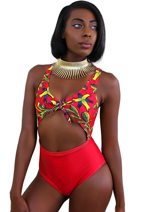 African Print One Piece Swimwear With Faux Tie Front African Etsy Australia