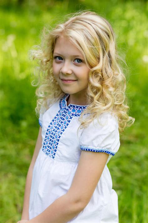 Portrait Cute Blonde Girl Outdoors In Summer Stock Image Image Of