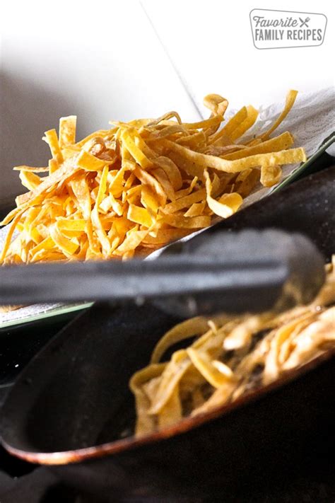 Crispy tortilla strips are a great topping for soup, salad or chili. Homemade Tortilla Strips | Favorite Family Recipes