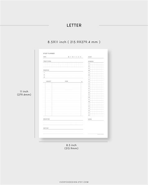 Study Planner A4 And Letter Printable Student Schedule Etsy Study