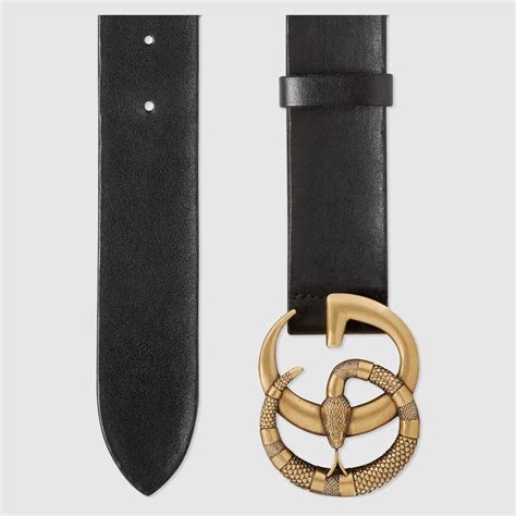 Shop The Leather Belt With Double G Buckle With Snake In Printed Black