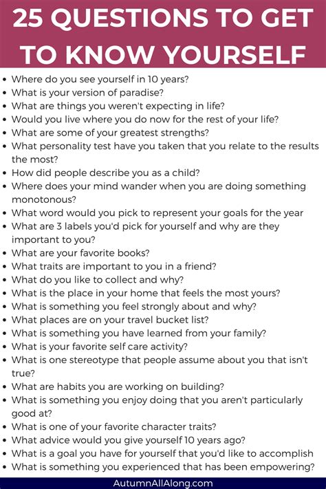 Questions To Get To Know Yourself — Autumn All Along