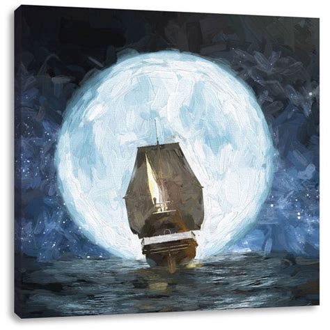 East Urban Home Sailboat At Full Moon Graphic Art Print On Canvas