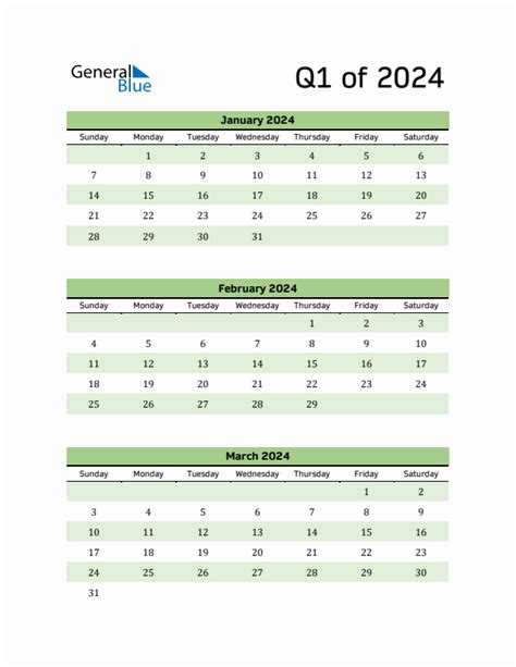 Q1 Quarterly Calendar 2024 In Pdf Word Excel
