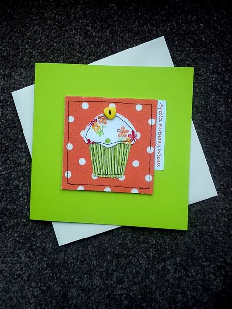 Handmade Sewn Cupcake Birthday Card Made With Moda Fabrics And A Heart