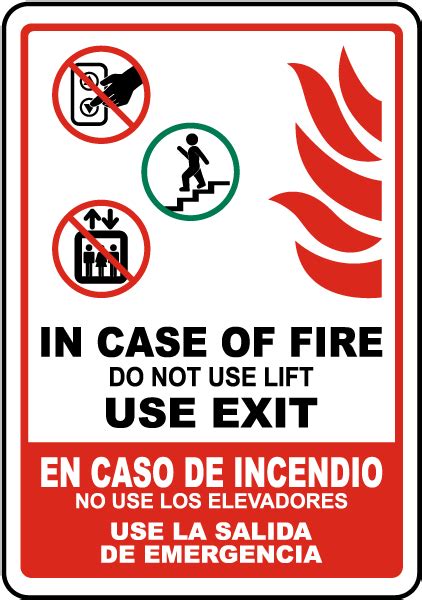Bilingual In Case Of Fire Do Not Use Lift Sign Get 10 Off Now