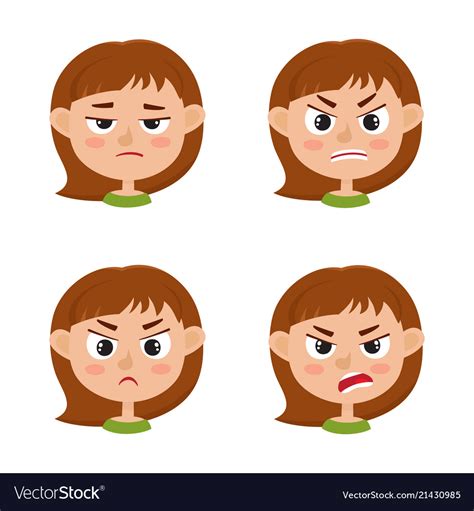 Little Girl Angry Face Expression Set Of Cartoon Vector Image