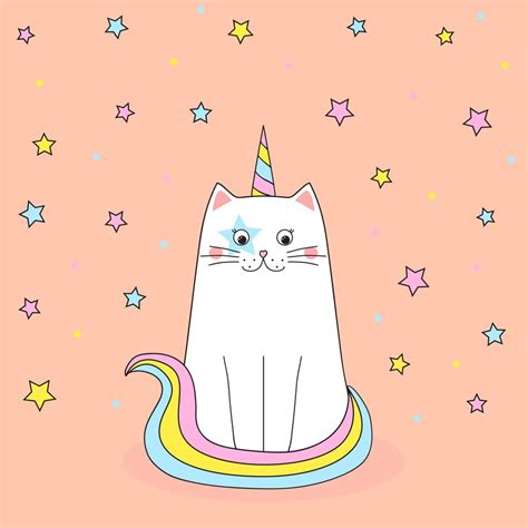 Cute Unicorn Cat With Rainbow Horn And Tail Design For Postcard