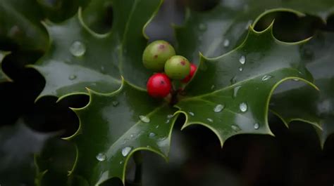 Holly Leaves With Rain Drops Background Picture Of Holly Plants
