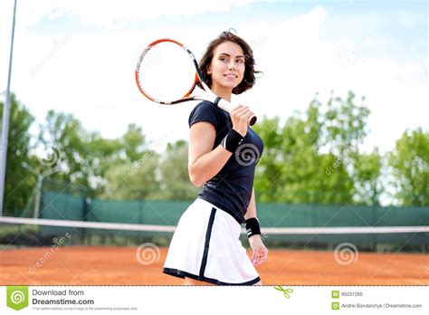 Beautiful Young Girl On The Open Tennis Court Stock Image Image Of