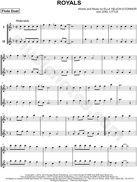 Lorde Royals Flute Duet Sheet Music In F Major