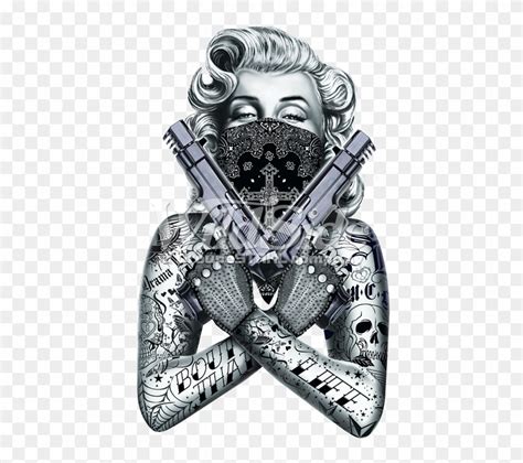 2 Gun Tattooed Marilyn Marilyn Monroe Gangster Looks Clipart 1107701 Pikpng