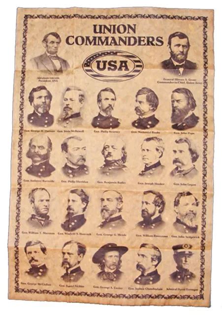 AMERICAN CIVIL WAR Union Generals Parchment Poster Grant Meade Sherman