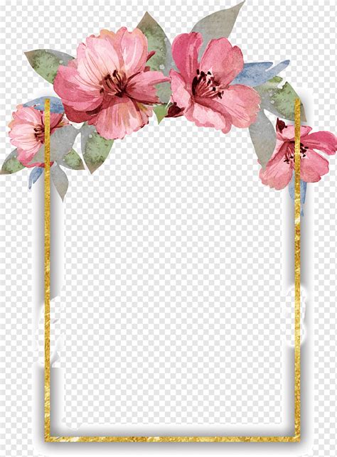 수채화 그림 꽃 꽃 디자인 예쁜 수채화 꽃 테두리 분홍색 녹색 및 흰색 꽃 프레임 테두리 프레임 수채화 잎 png